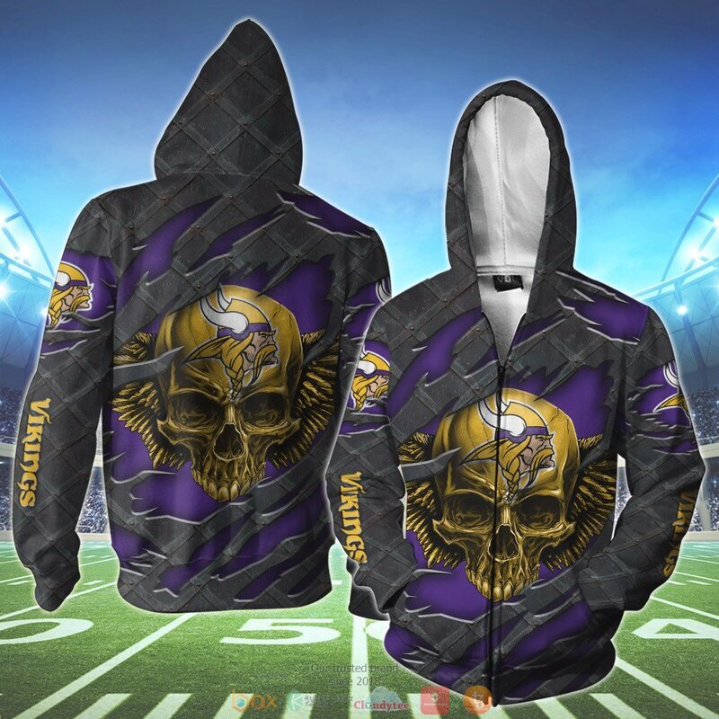 MINNESOTA VIKINGS WINGS SKULL 3D HOODIE