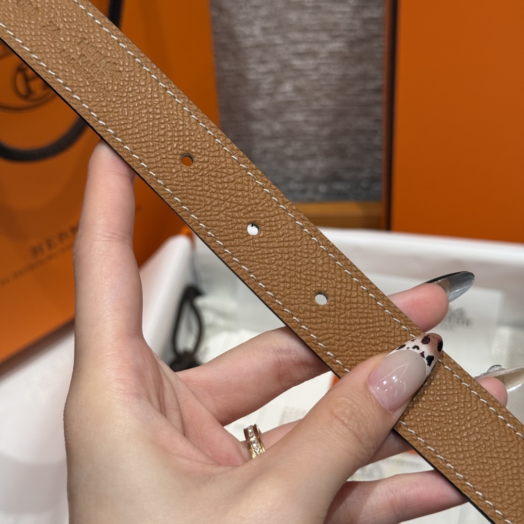 Hermès Women's Shell Element Double-Sided Leather Belt 2.4cm Width