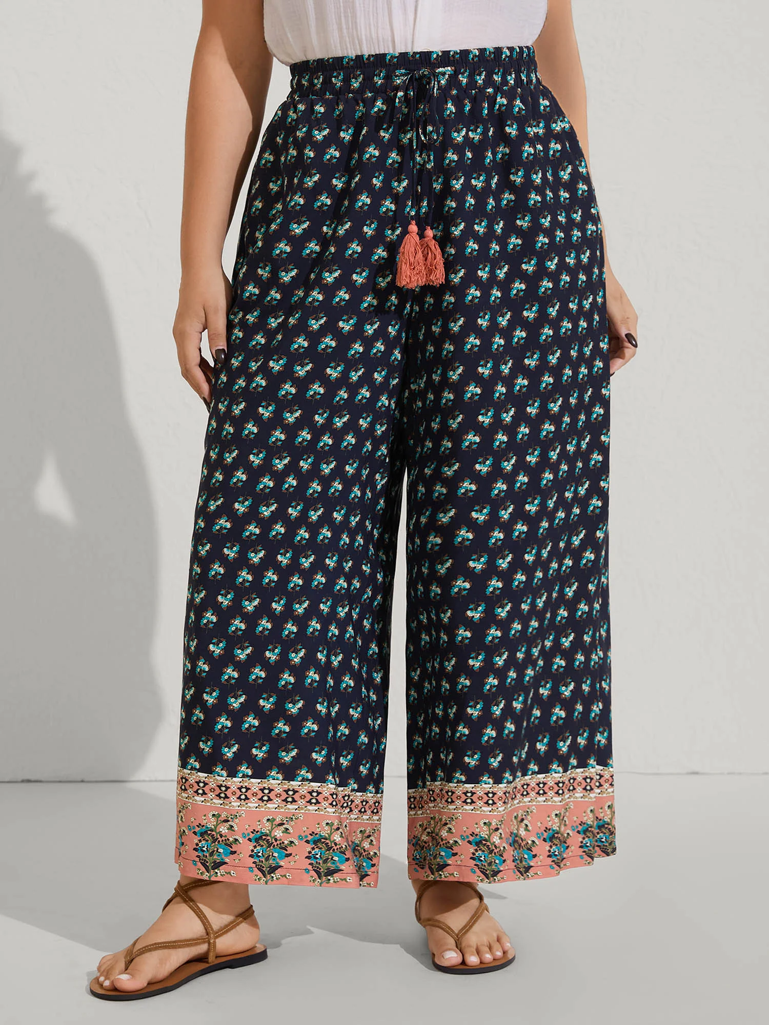 Boho Stretchy Waist Wide-Leg Pants