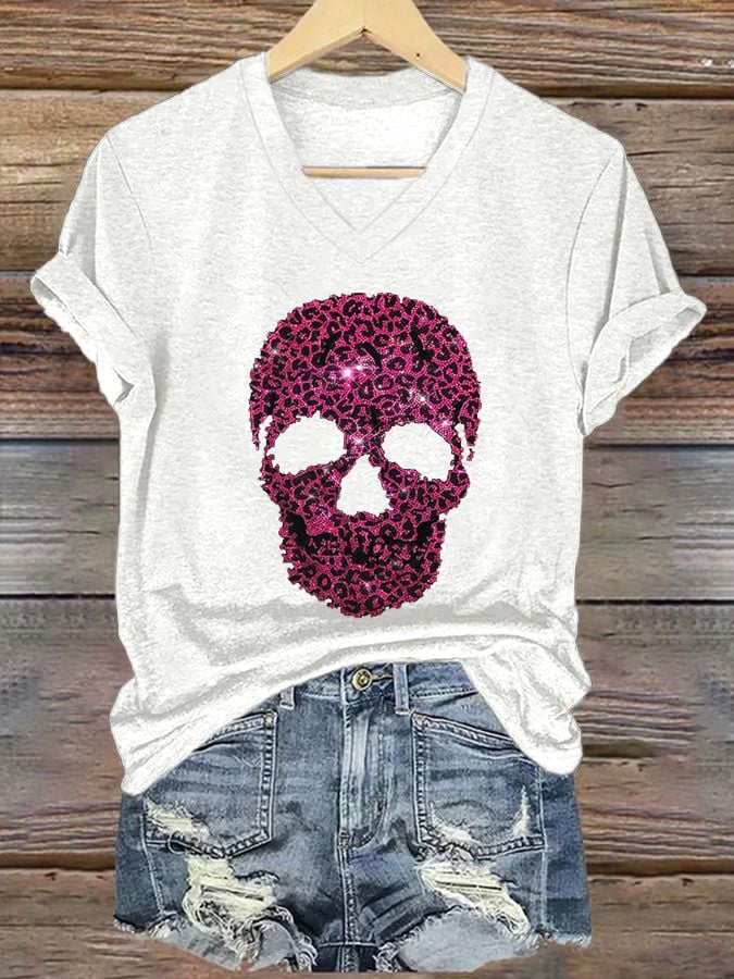 🔥Buy 3 Get 10% Off🔥Women's Casual Halloween Skull Print Short Sleeve T-Shirt