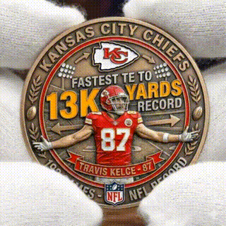 Travis Kelce #87 Fastest TE to 13K Rec Yards Coin