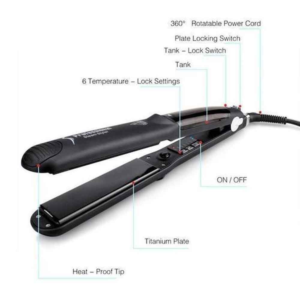LunaWigs Adjustable Ceramic Steam Hair Straightener