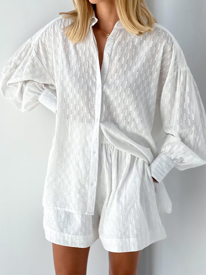 Women's European And American Shirts With Flowers Bubble Sleeve Temperament, Shorts, Shorts, Commute Design Sense