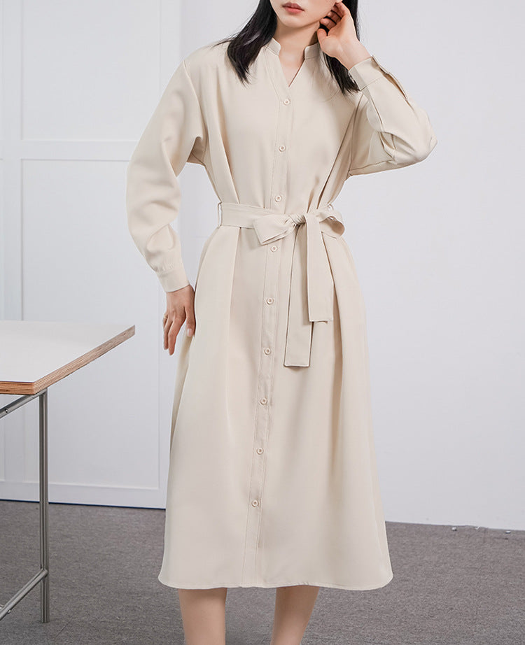 Spring Autumn Women Long Sleeve Loose Dress High Grade Windbreaker Dress Women Belt Adjustable