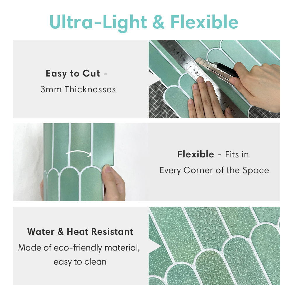 3D Jade Green Fish Scale Peel and Stick Wall Tile