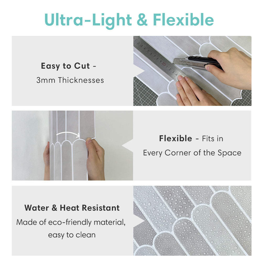 3D Gray Fish Scale Peel and Stick Wall Tile