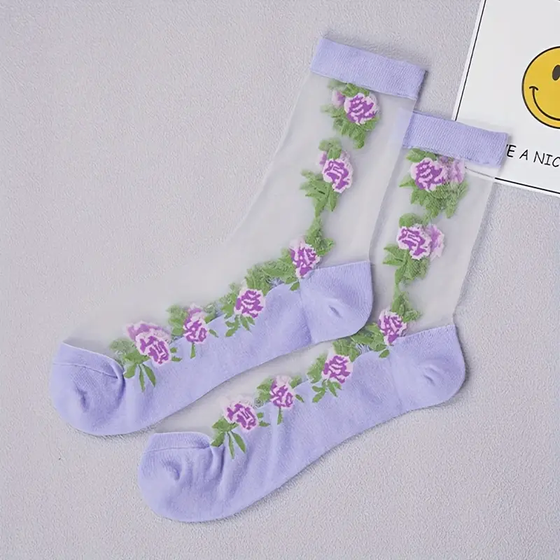 ( Last Day Promotions-50% OFF) 5pairs/Set Floral Embroidery Lace Ankle Socks--Size Fit ALL Ldies and Girls