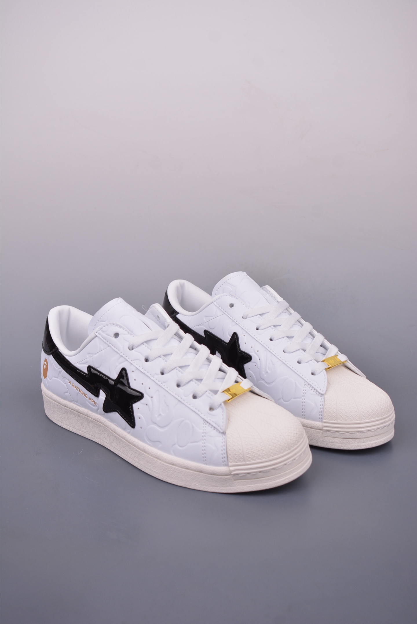 BAPE x Adidas Originals Superstar 80s Sneakers White, Black and Gold JR2701
