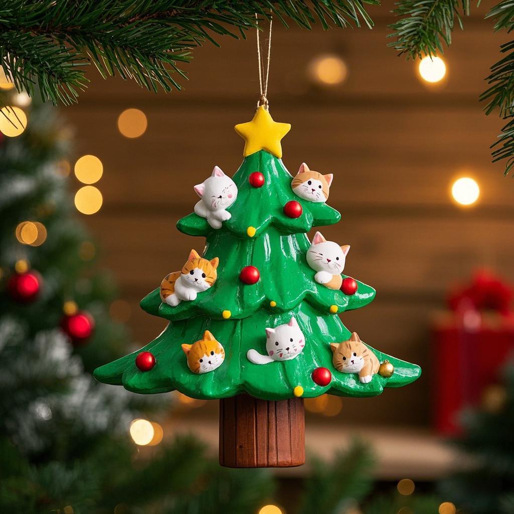 Cute stacked cat Christmas tree ornament