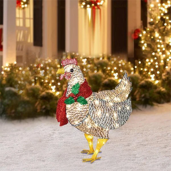 Christmas decoration - Light-up chicken with scarf