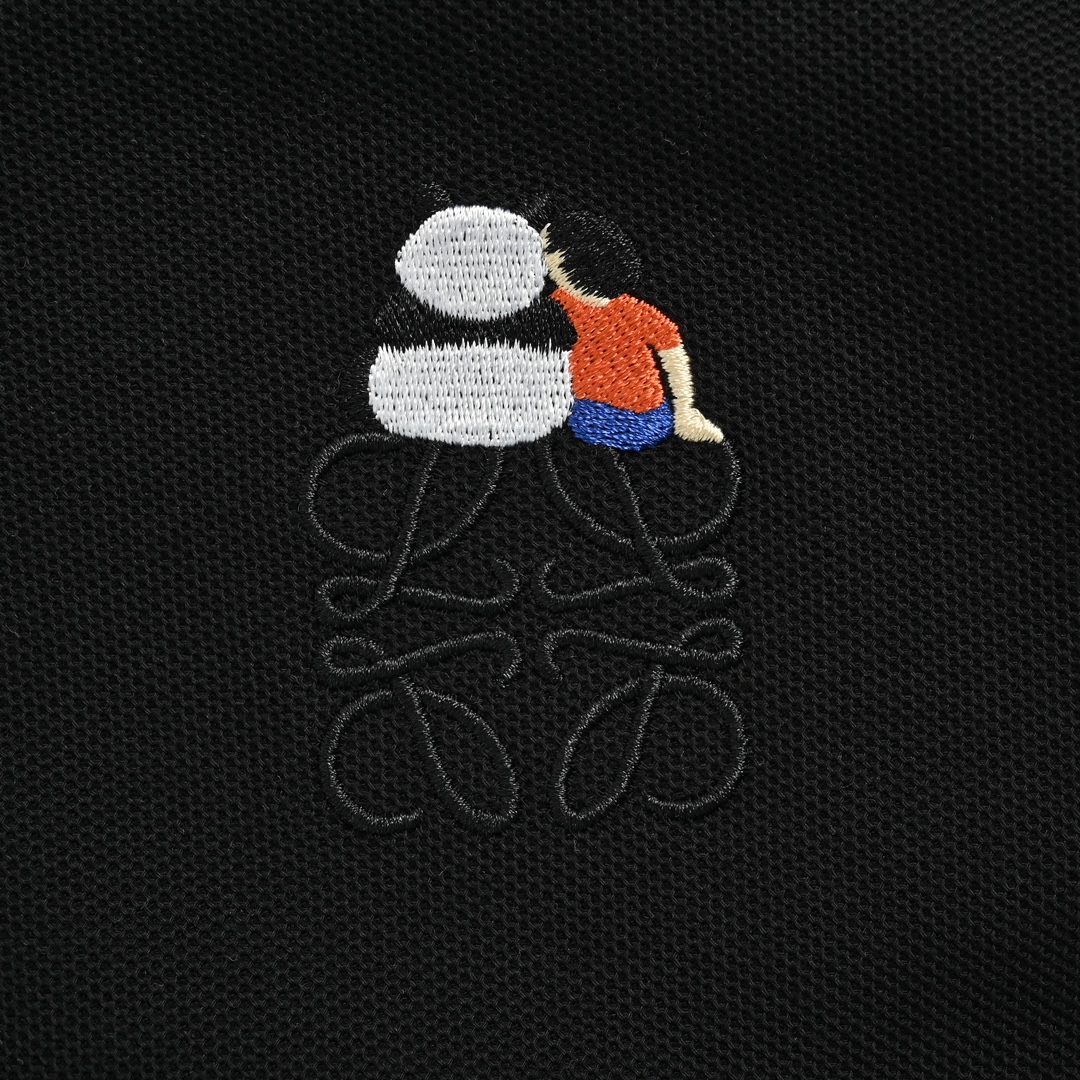 Loewe 24ss cartoon panda embroidered Polo short sleeve