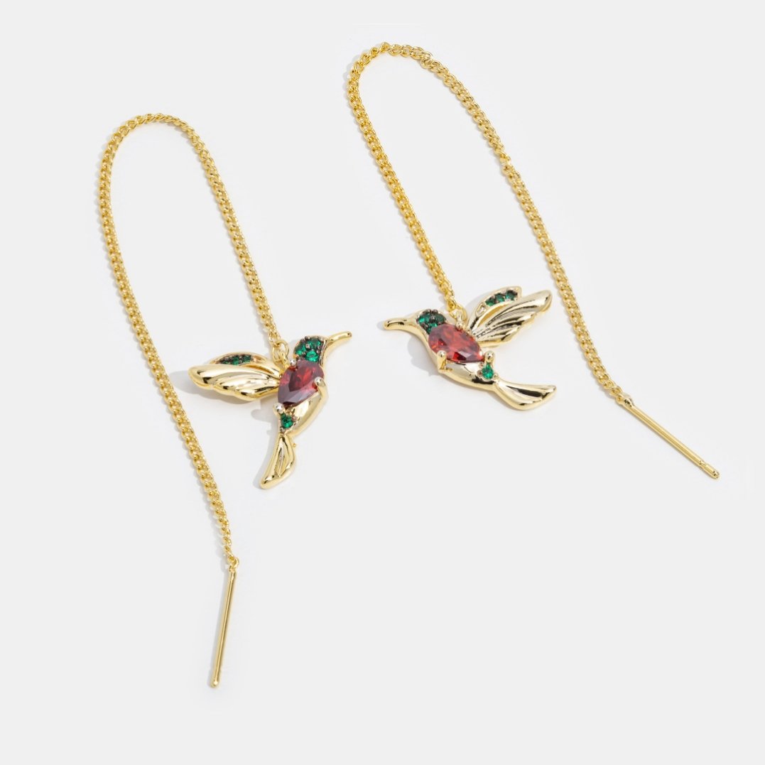 Crystal Hummingbird Tassel Earrings