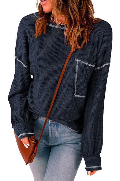 Heididress Crewneck Long Sleeve Color Block Waffle Top