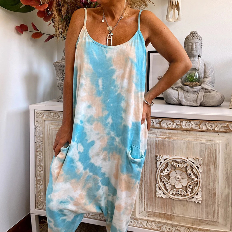 Casual Fashion Tie Dye Suspender Loose Jumpsuit