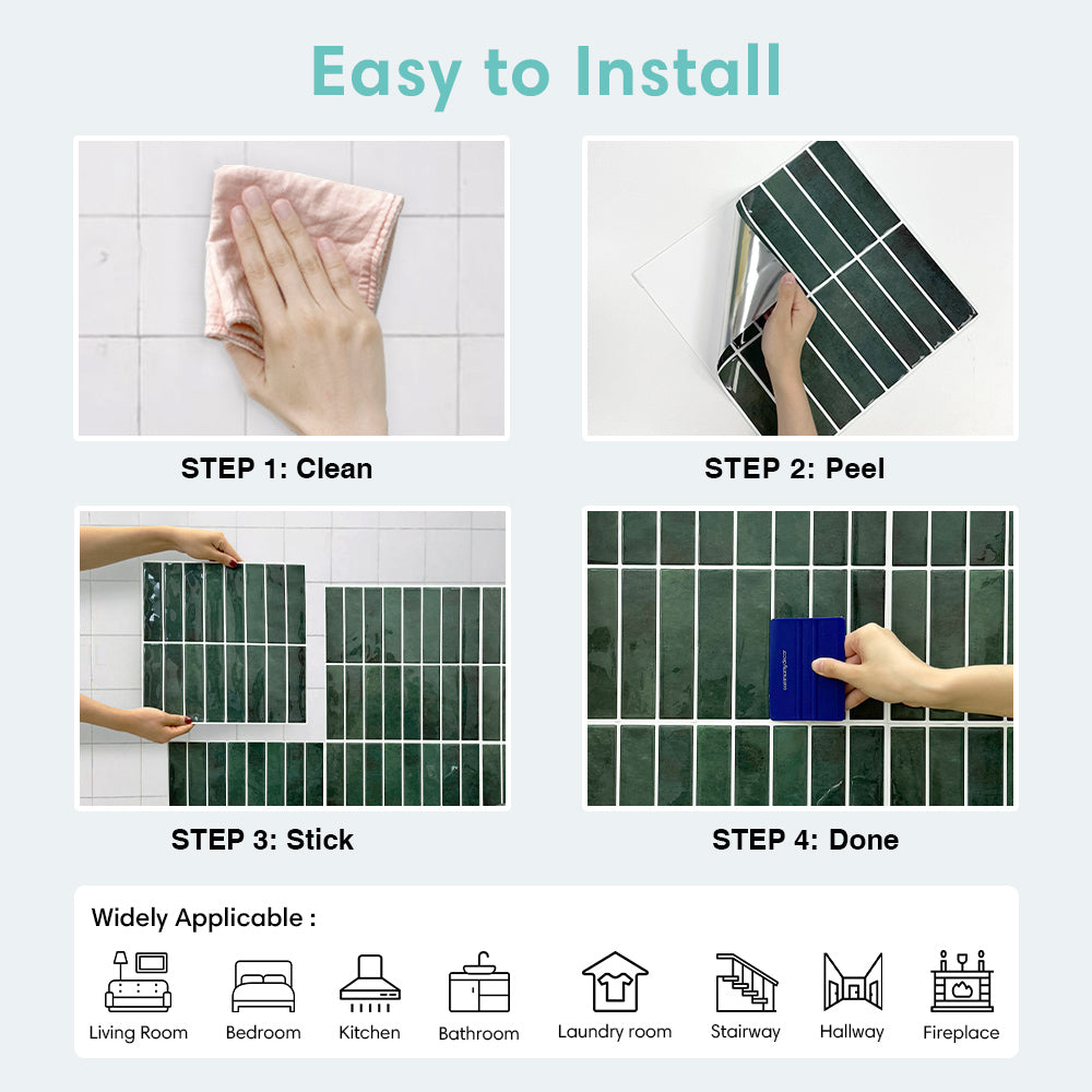 Forest Green Linear Peel and Stick Backsplash Tile