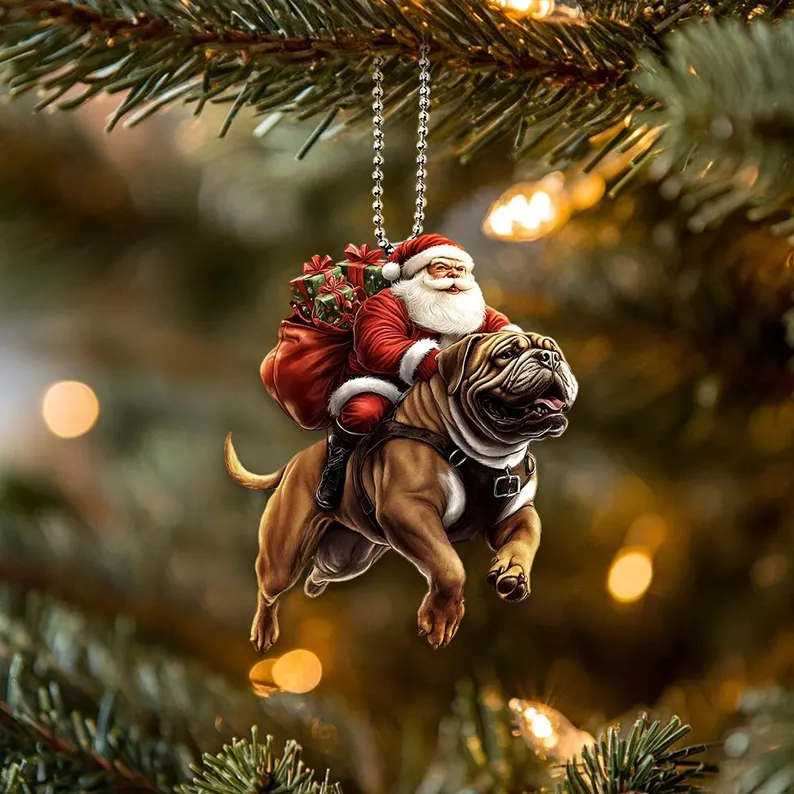 Happy Santa and Dog Ornament