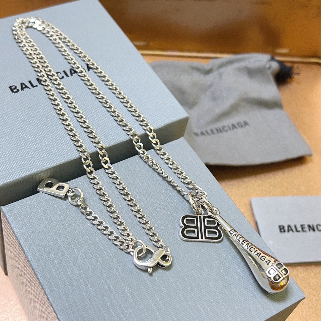 Balenciaga Drop Pendant Chain Necklace