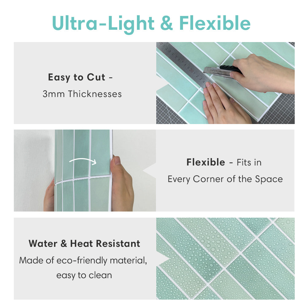 3D Light Green Gradient Linear Mosaic Peel and Stick Wall Tile