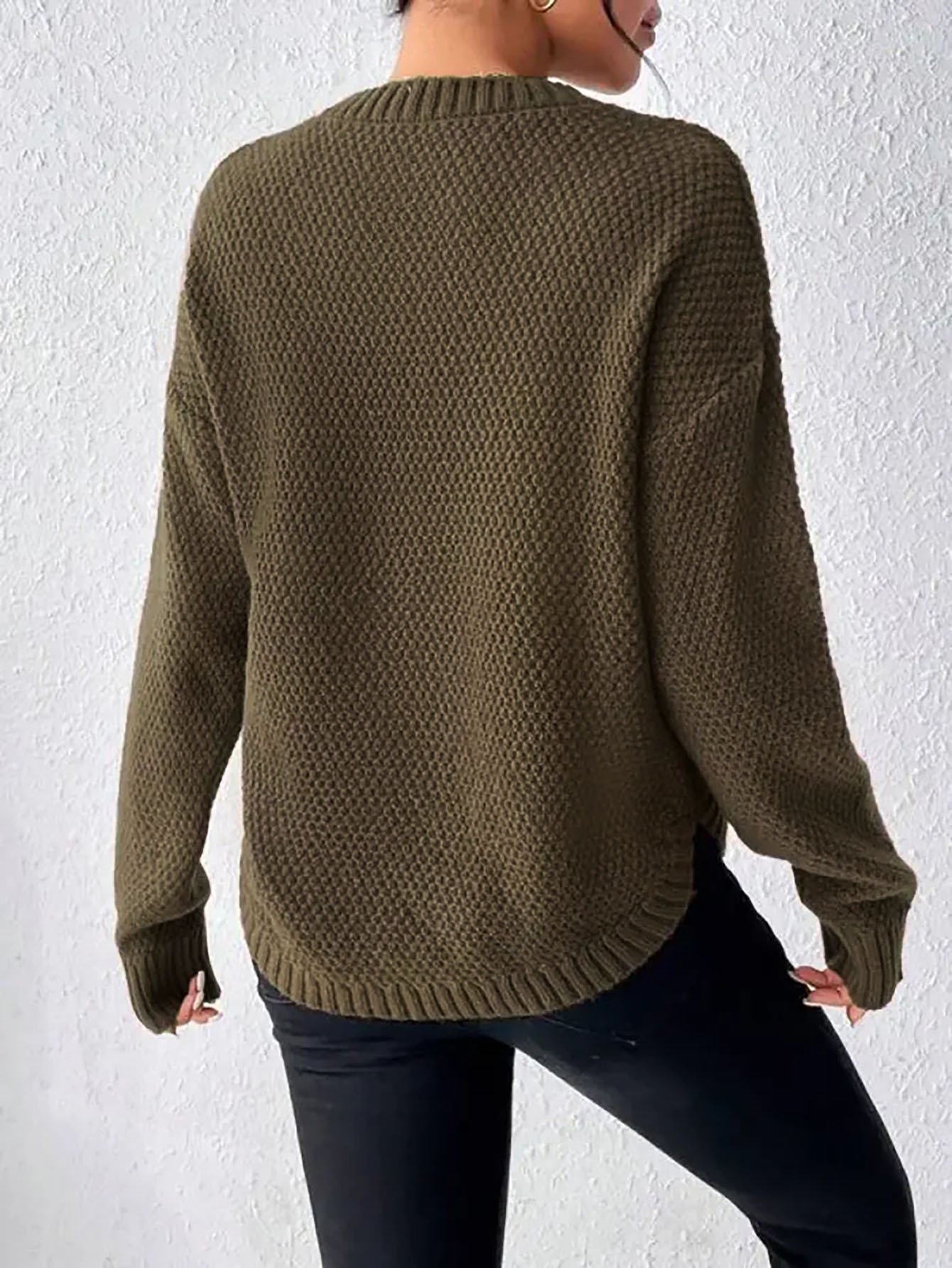 Women'S Round Neck Casual Solid Color Knitted Sweater