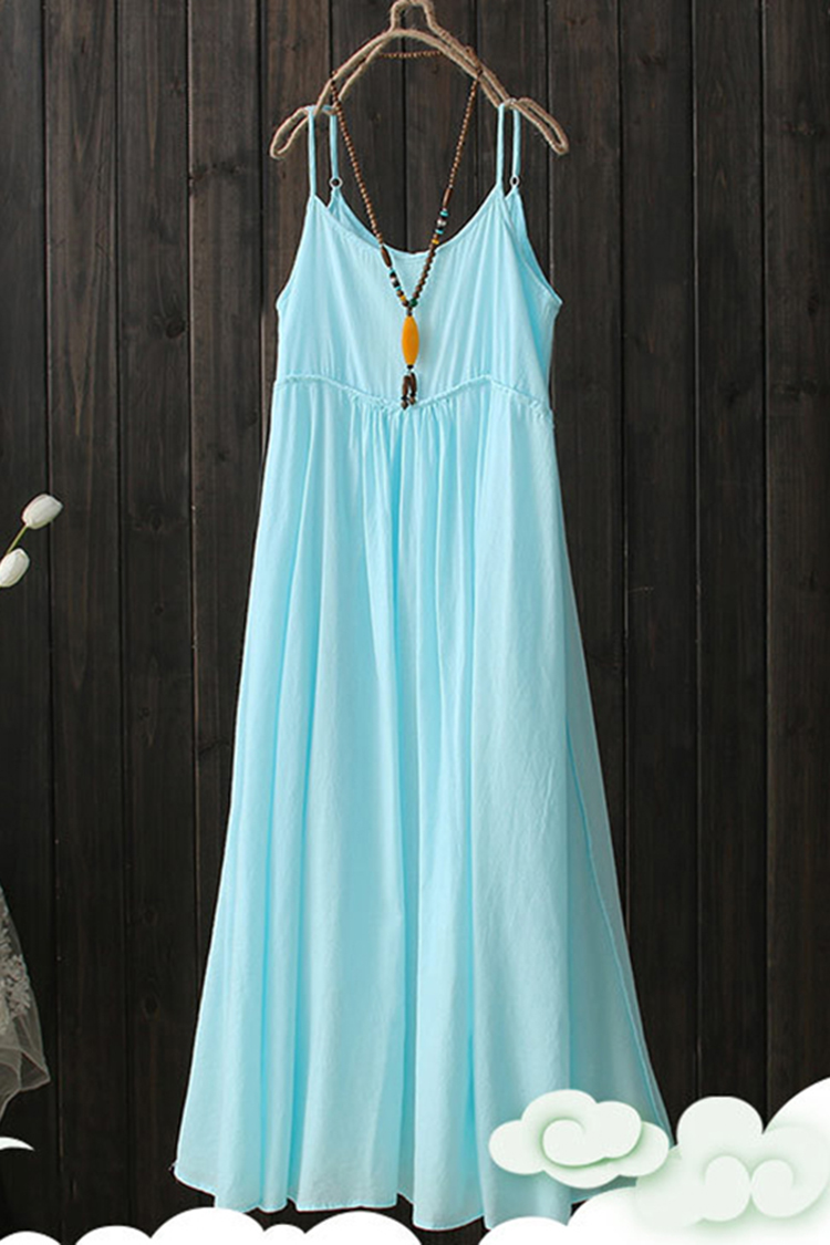 Cotton Linen Casual Sling Midi Dresses