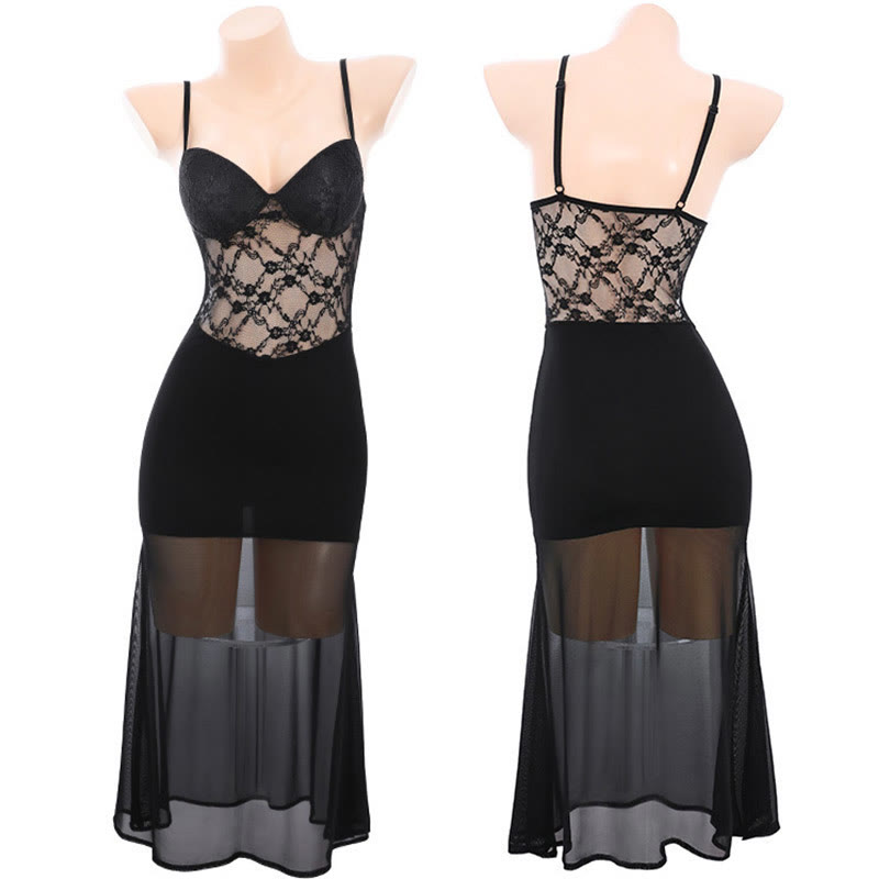 V-neck Lace See-through Slip Lingerie Dress