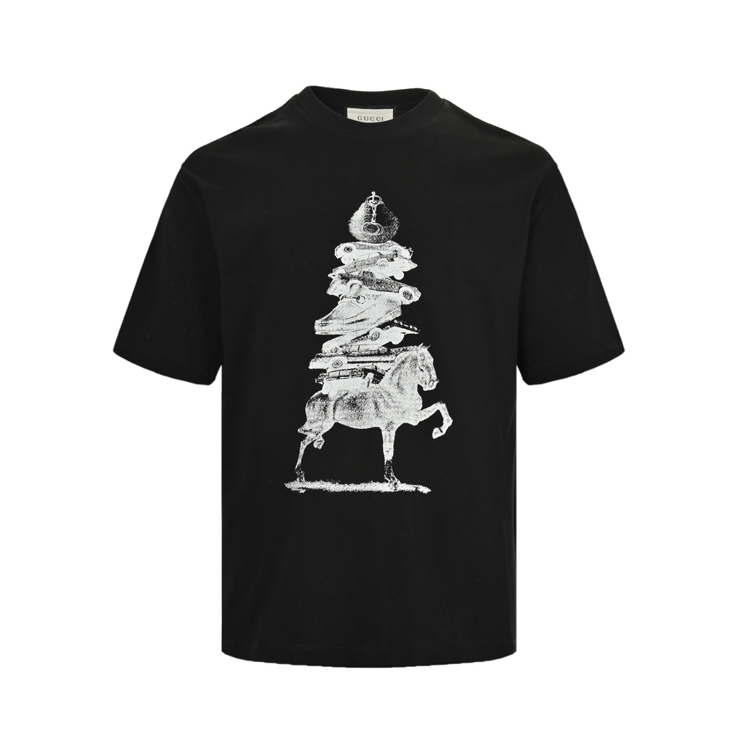 Gucci 24ss Horse Tower Print Short Sleeve