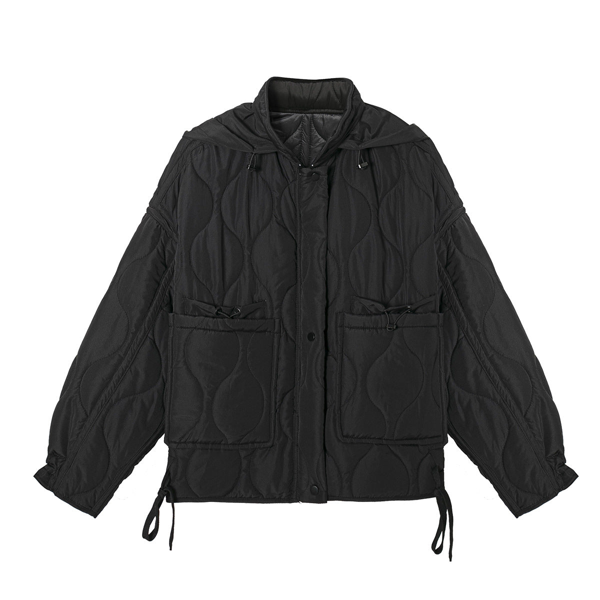 Autumn Quilted Hooded Large Loose Pockets Cotton Coat Jacket