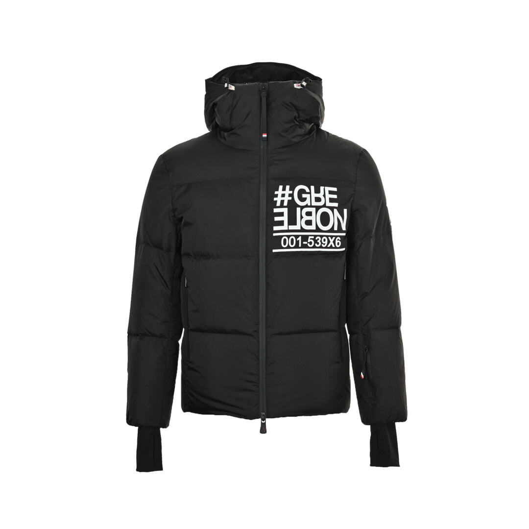 Moncler hooded ski down jacket with large chest and arm logo