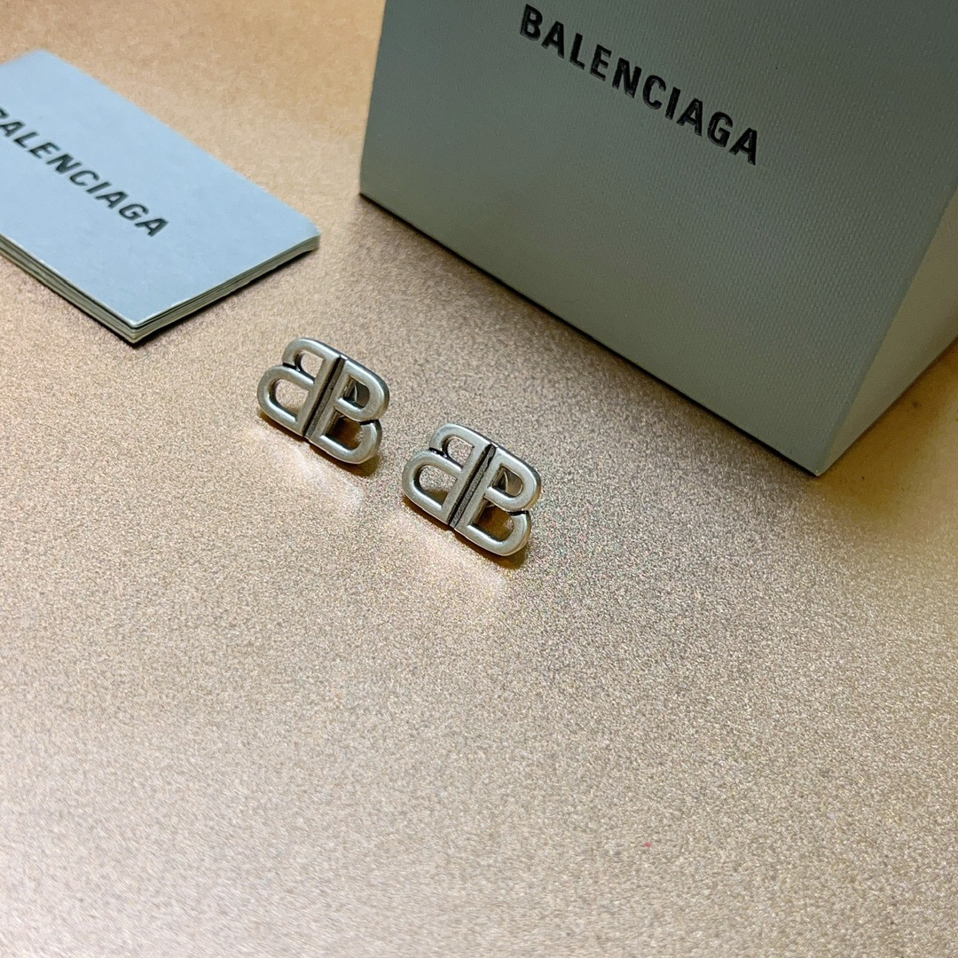 Balenciaga Simple BB Silver Stud Earrings