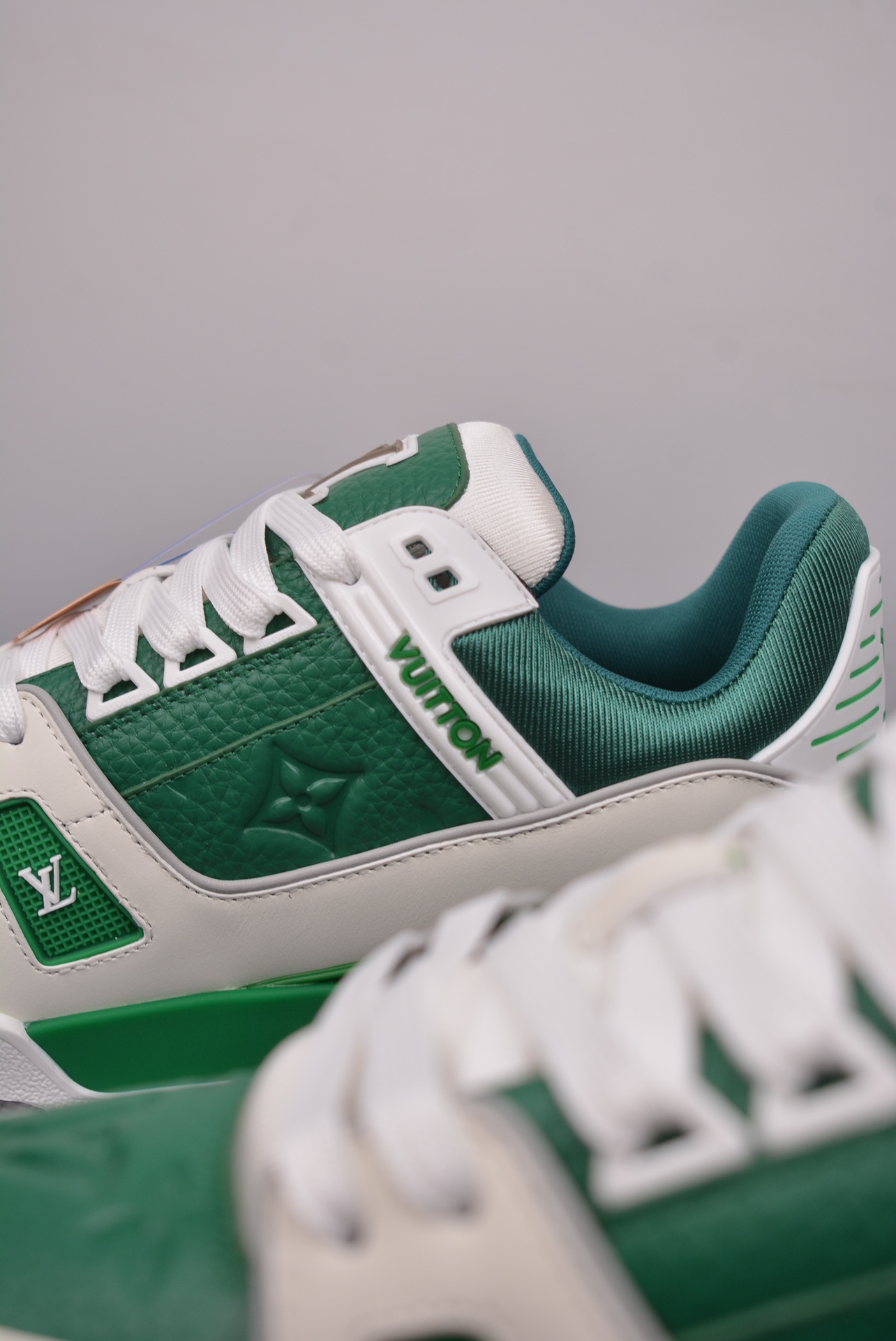 Louis Vuitton Trainer Sneaker Low Green and White Jacquard