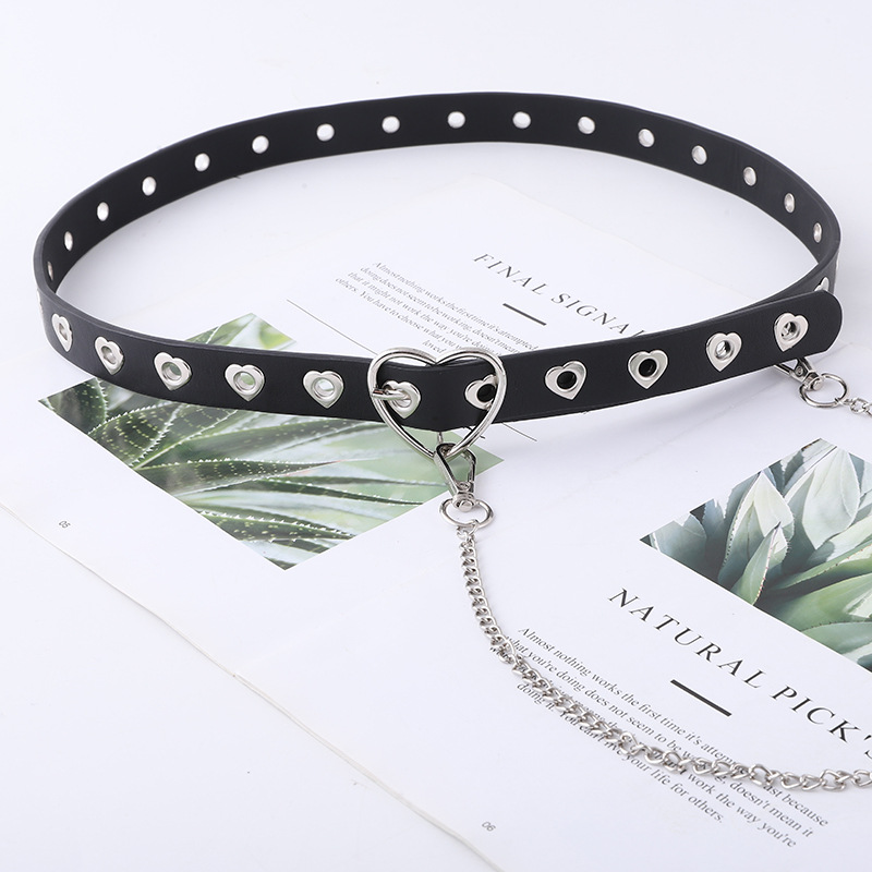 Punk heart-shaped corn buckle hollow decorative belt ladies casual love buckle tie-in jeans chain belt