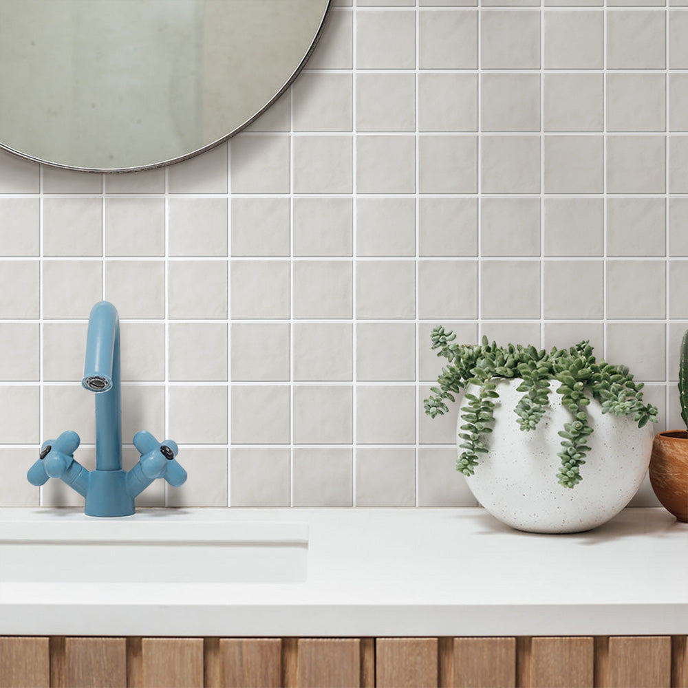 3D Mist Gray Ceramic Square Peel and Stick Wall Tile