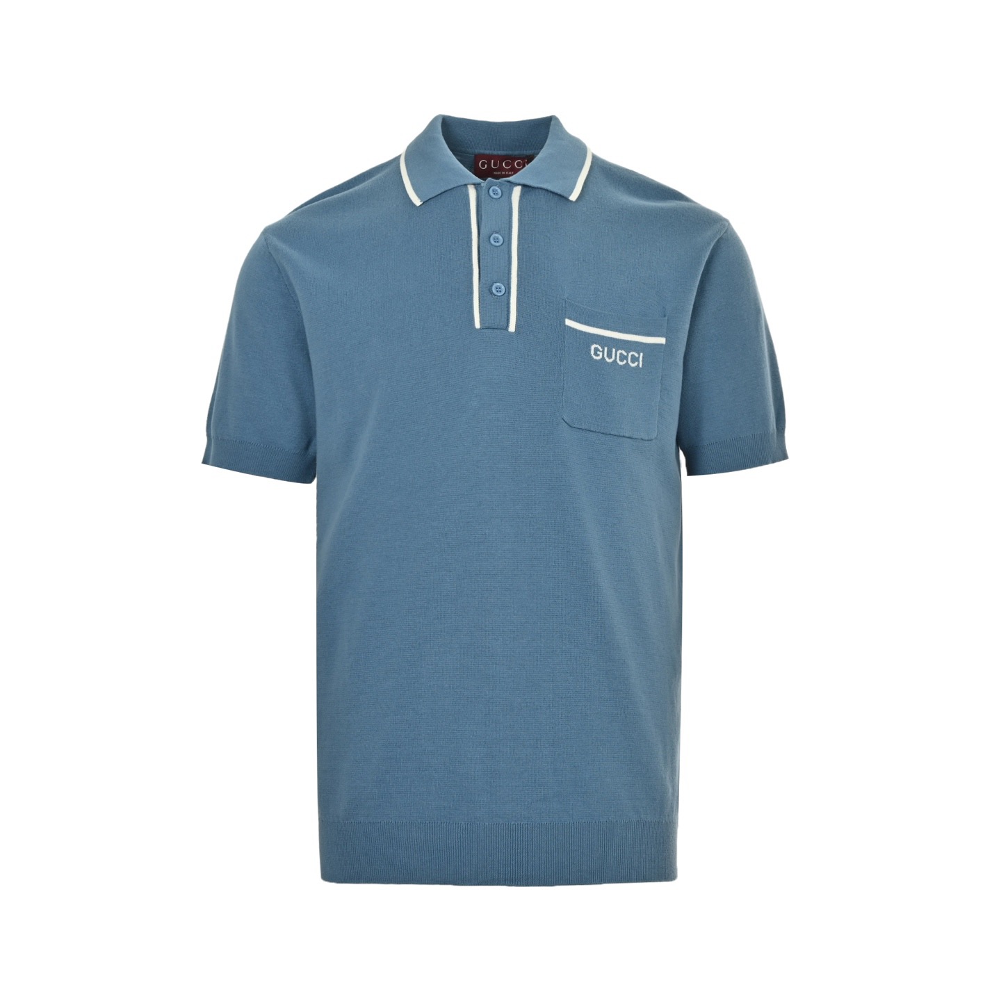 Gucci 25ss blue pocket jacquard knit polo short sleeve