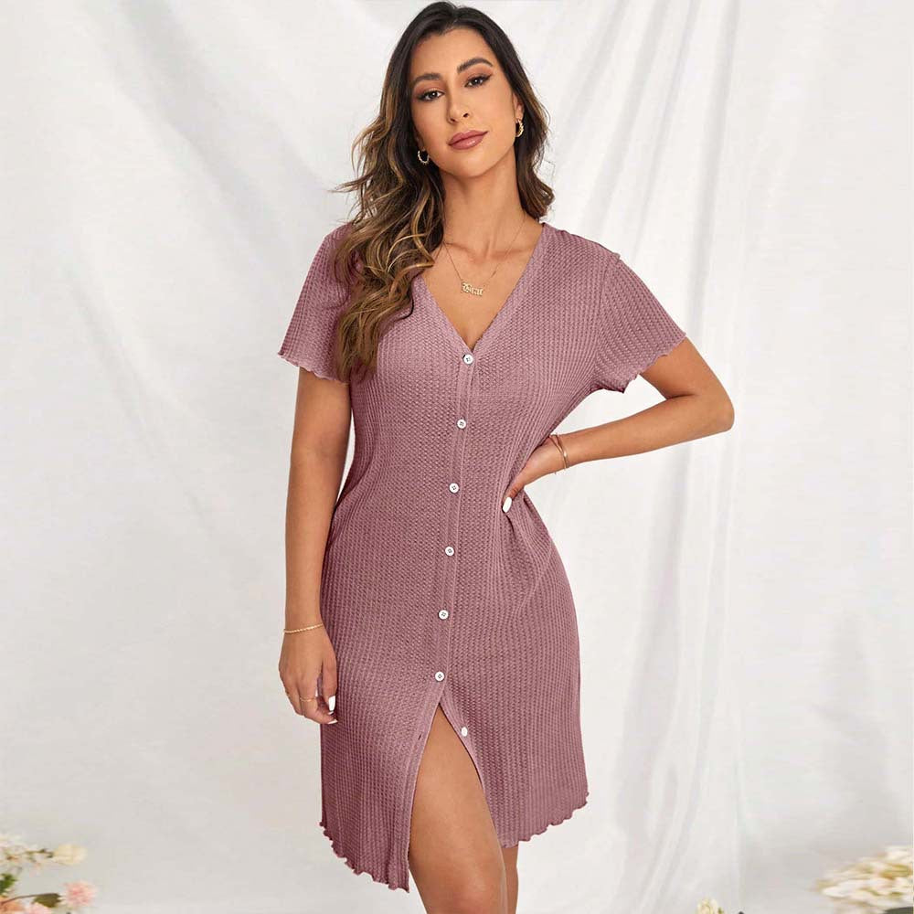 V neck Short-Sleeved Home Dress Summer Simplicity Loose Casual Night Dress Women