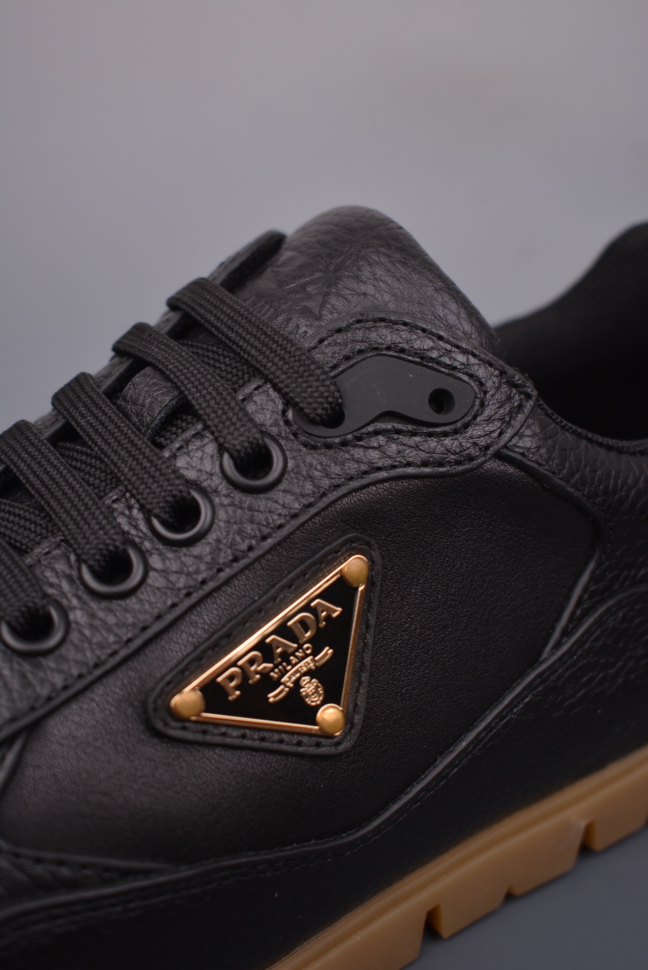Prada Downtown Low Sneakers Black Pebbled Leather