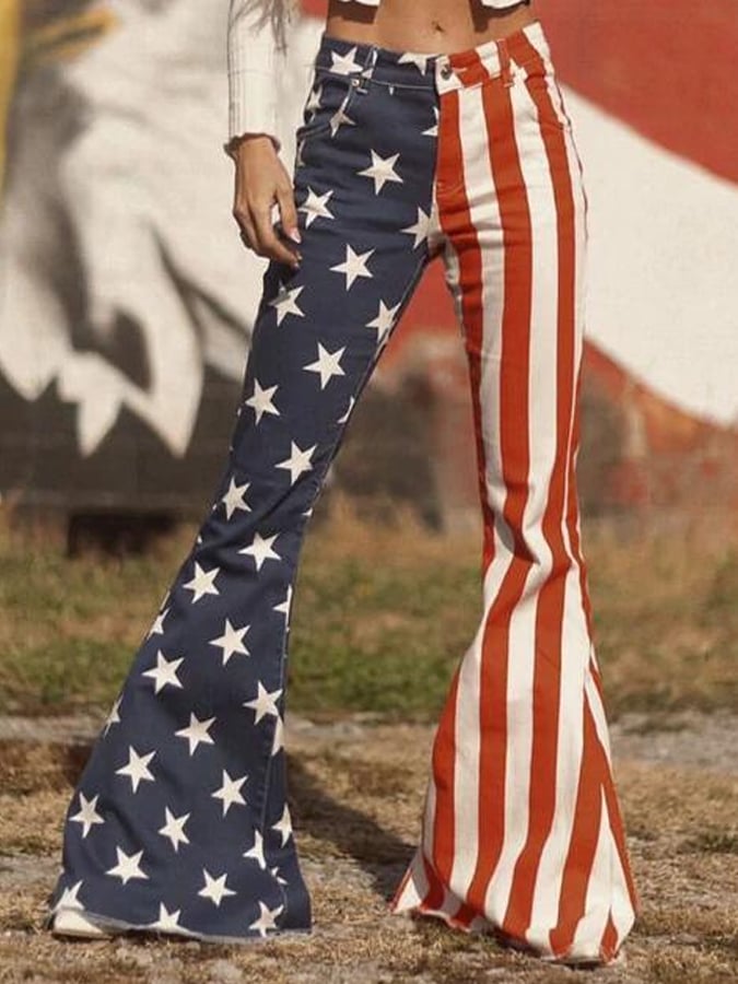Women's Independence Day Flag Print Flared Jeans