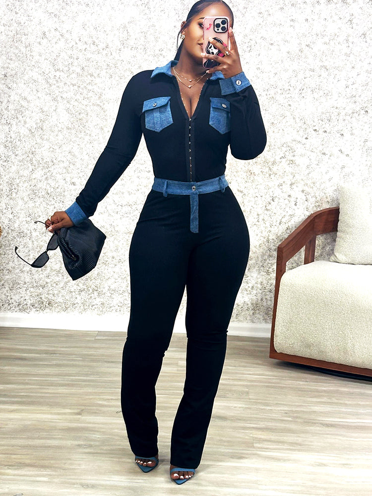 Denim Contrast Hook Top & Pants Set