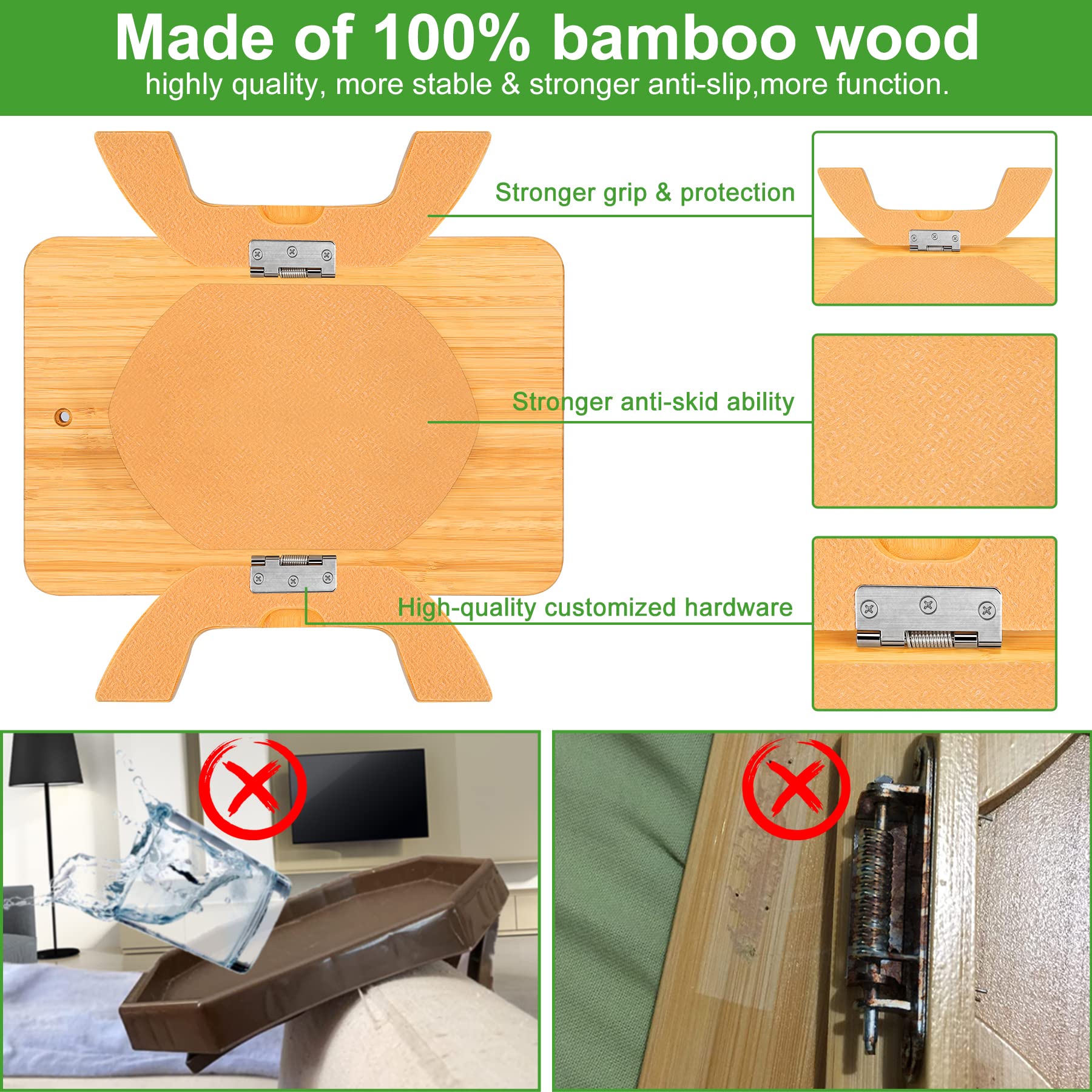 Foldable Couch Tray, Bamboo Sofa Clip on Side Table