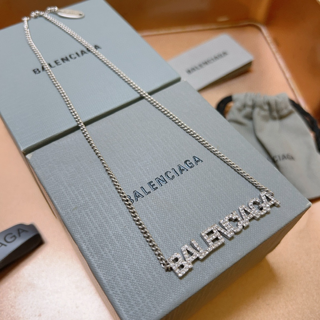 Balenciaga Font Diamond Chain Necklace