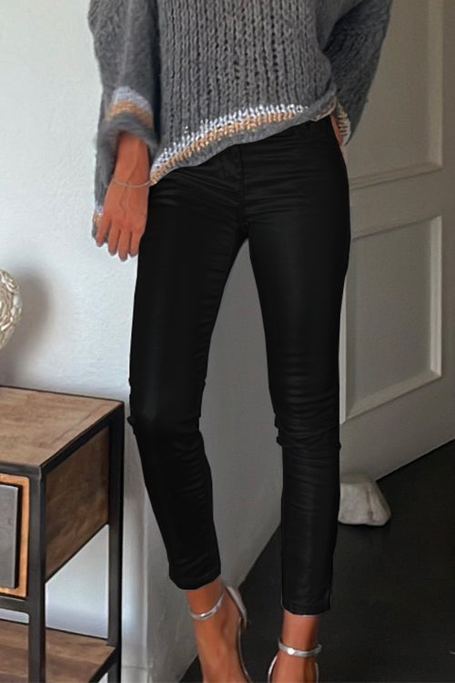 Heididress Slim Fit Faux Leather Leggings Pants with Pockets