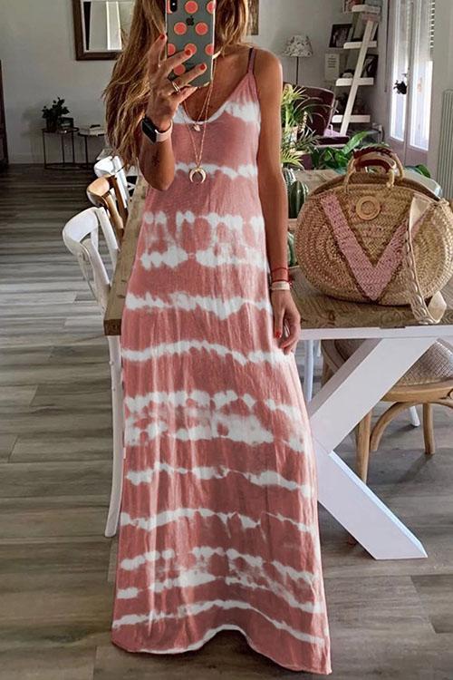 Heididress V Neck Tie Dye Casual Maxi Cami Dress