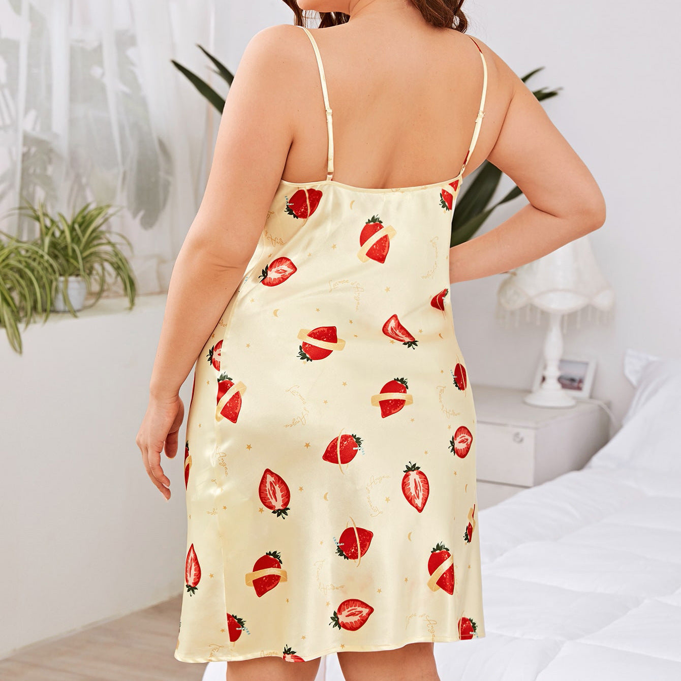 Plus Size Spring Summer Women Clothes Nightdress Strap Satin Printed Homewear Women