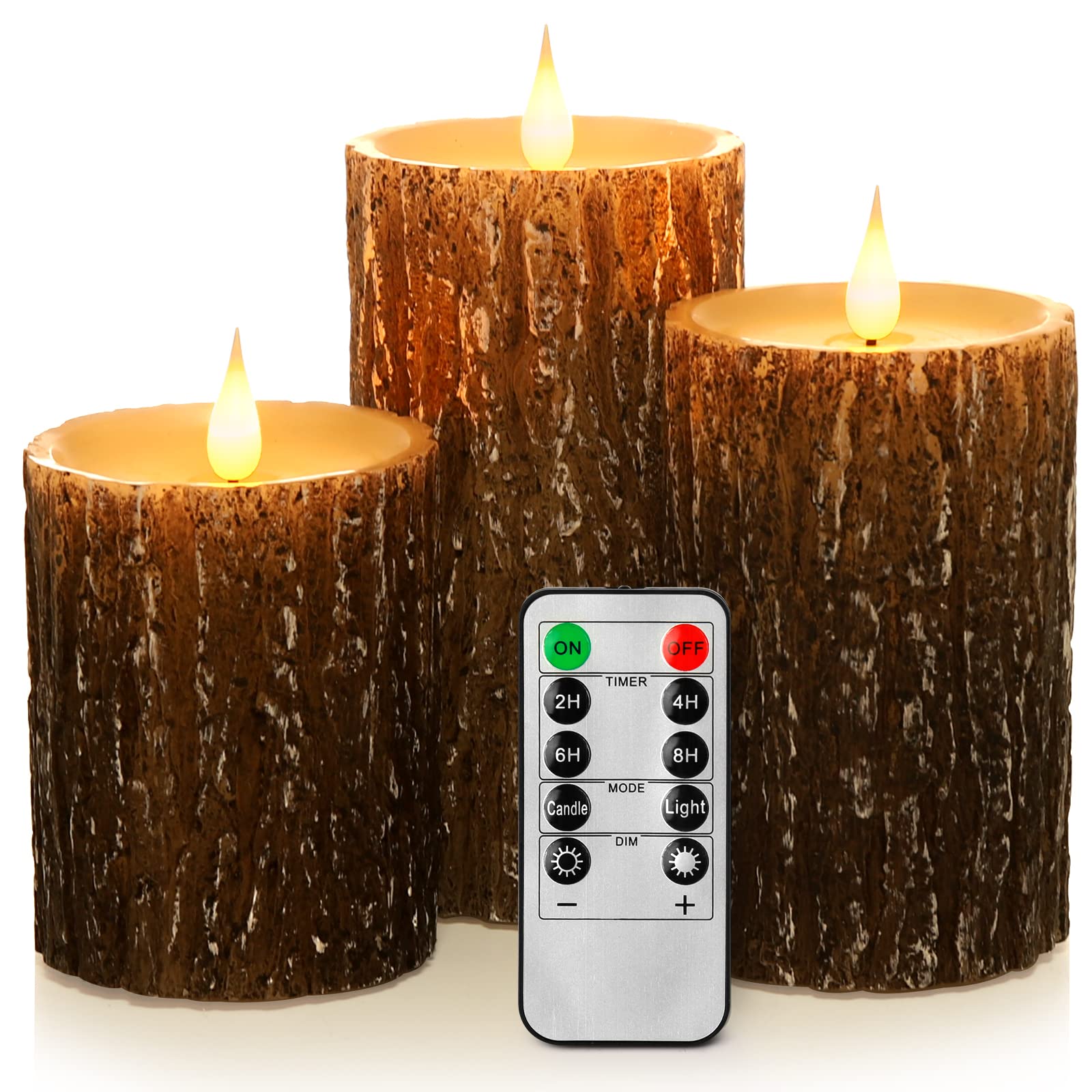 🎄Christmas Sale 49% OFF🎄Realistic LED Pine Bark Flameless Candles with Remote Timer Set of 3