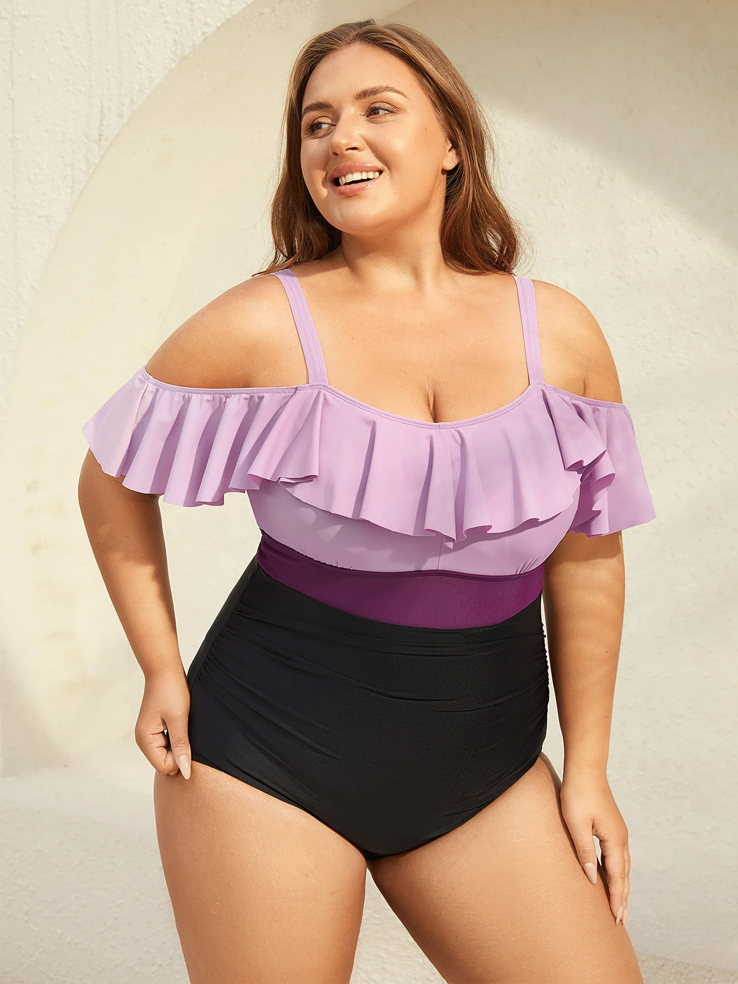 Cold-Shoulder Ruffled One-Piece Swimsuit