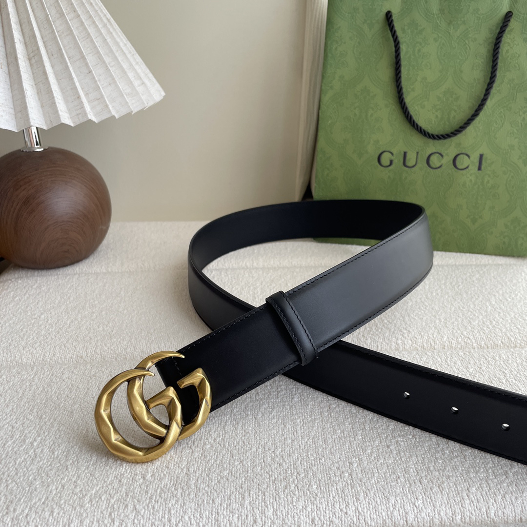 Gucci Double G copper buckle leather belt width 4.0cm