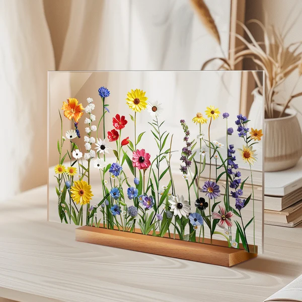 🌷🌼2024 NEW🌻🌺Painted Colorful Flower Pattern Decor With Wooden Base💖