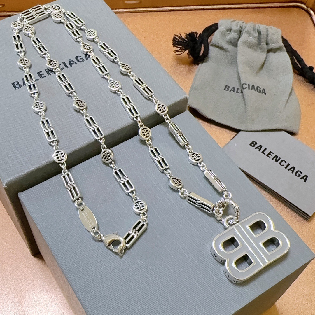 Balenciaga White BB Chain Necklace
