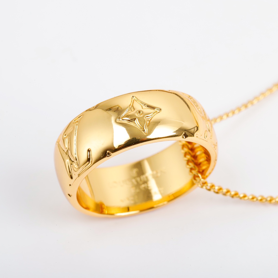 Louis Vuitton Floral Embossed Hoop Ring Necklace