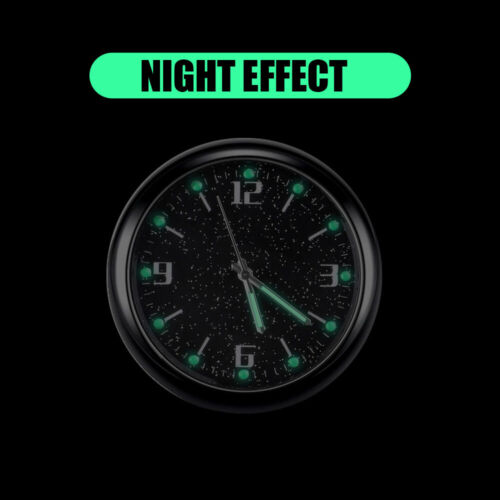 1x Luminous Diamond Quartz Analog Watch Stick On Car Clock Accessories Black