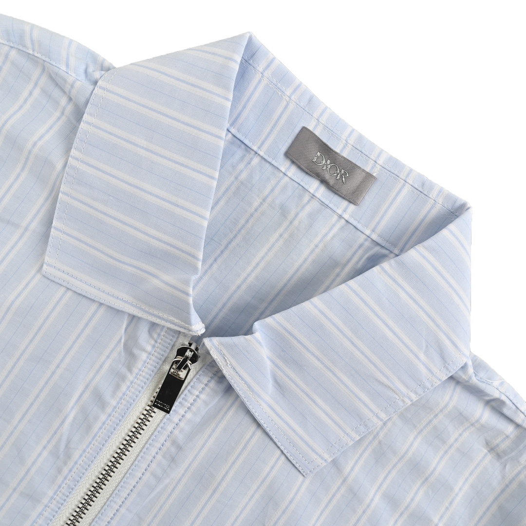 Dior 24ss half-zip small logo embroidered striped short-sleeved shirt